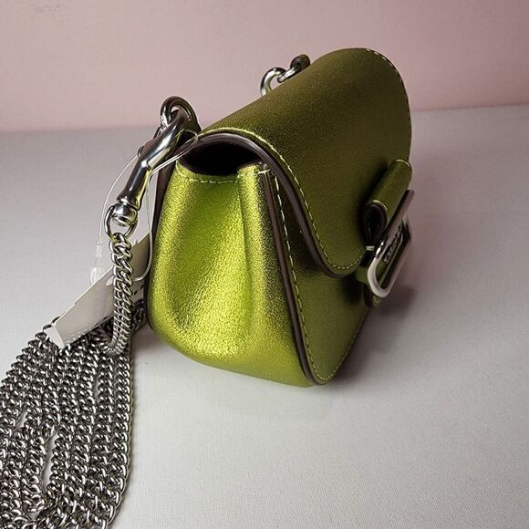 NWT COACH CP245 Morgan Card Case Chain Metallic Leather Metallic Citrine - Picture 2 of 6